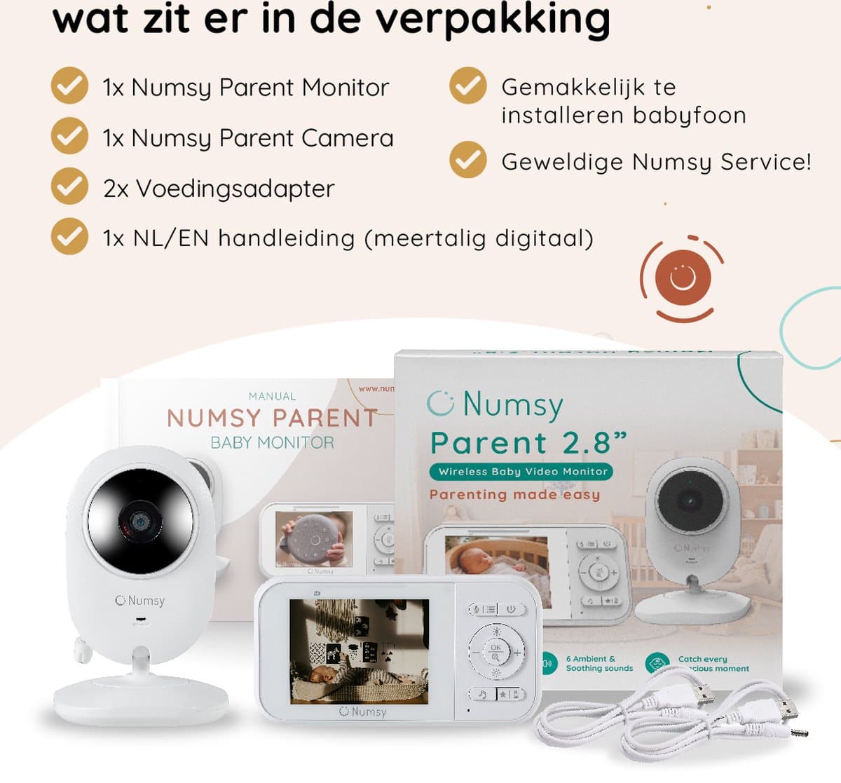 Numsy Babyfoon met Camera - Baby Monitor met VOX - Nachtzicht - Babyphone met Temperatuurweergave - Baby Monitor Uitbreidbaar tot 4 camera's thumbnail 7