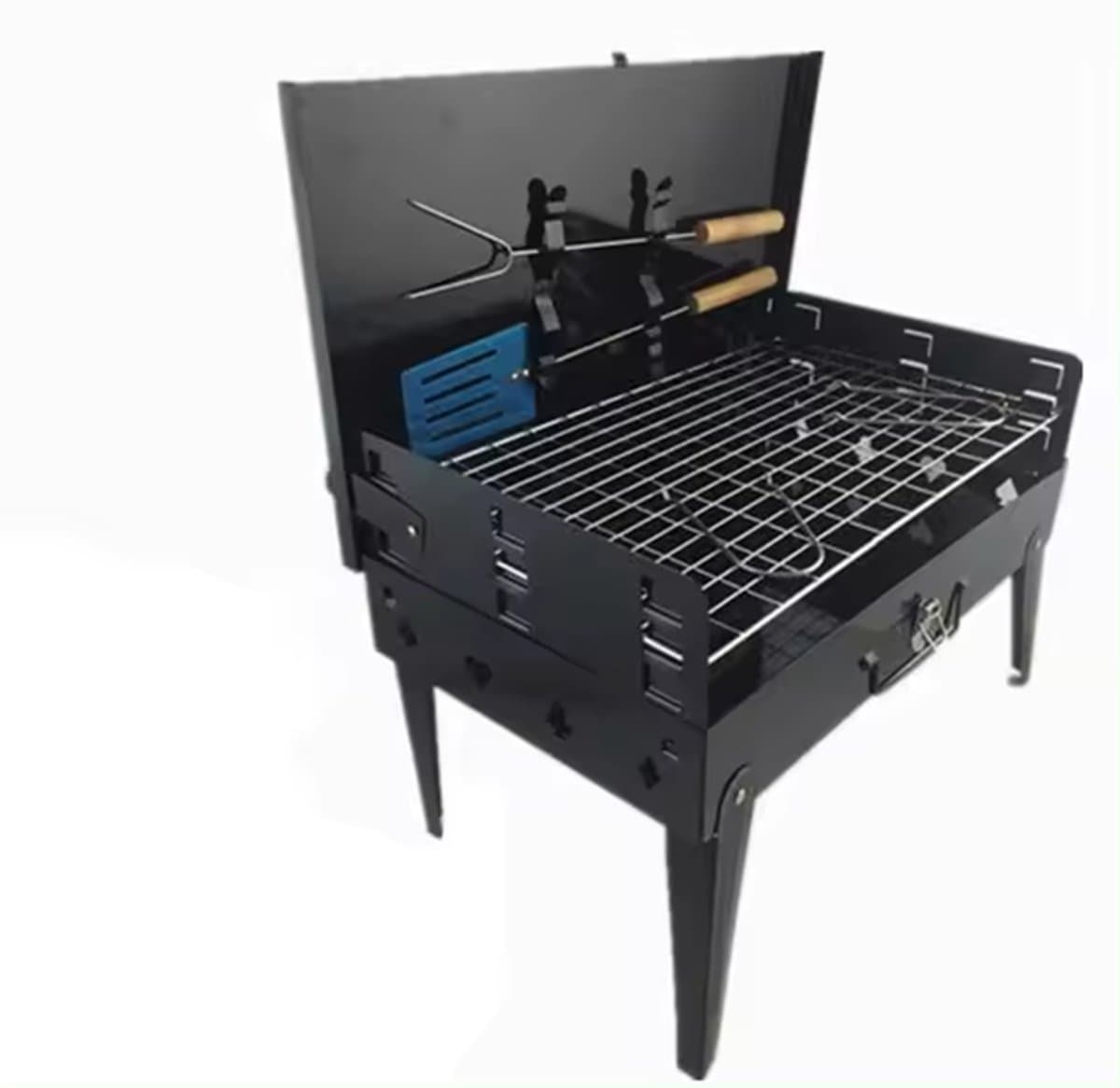 Koffer BBQ | Houtskool Barbecue | Opvouwbare inklapbare meeneem kolen BBQ inclusief gereedschap | Opvouw inklap tafel vakantie camping compact klein onderweg thumbnail 3