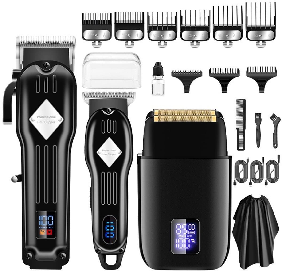 MIVRAY Tondeuses - Oplaadbare Tondeuse Set met Haar Tondeuse en Trimmer Set, Professionele Tondeuse voor Thuis, Kapsel Tondeuse, Metaal Roestvrij Staal, Zwart