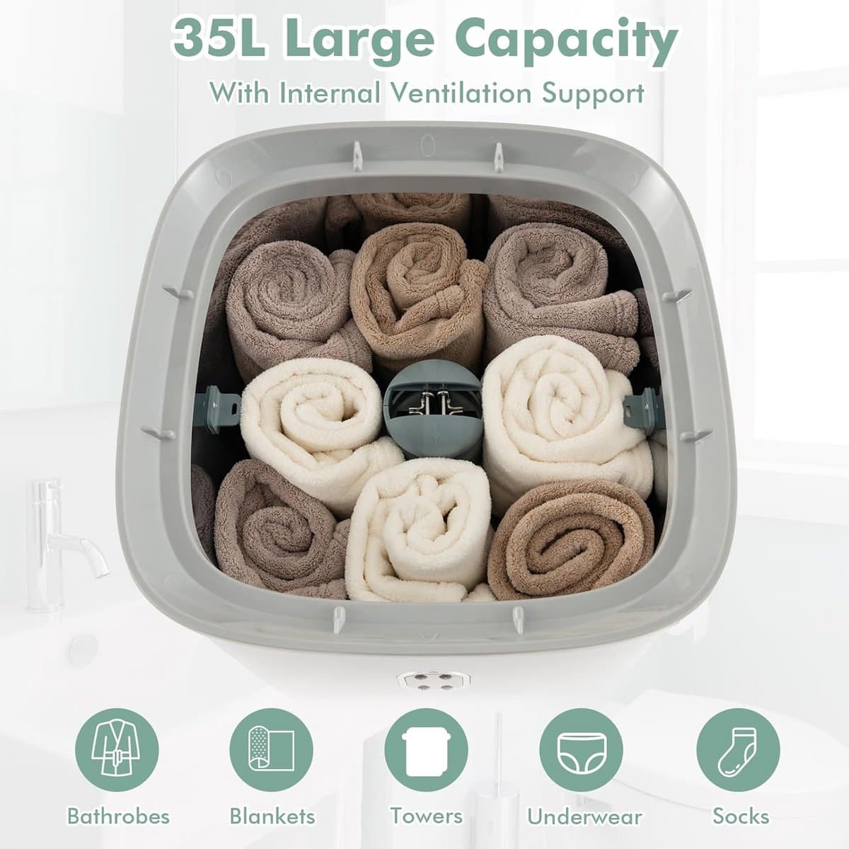 Handdoekwarmer - Badkamer verwarming - Ontspannen sfeer - Grote capaciteit - 35 liter - Wit thumbnail 5