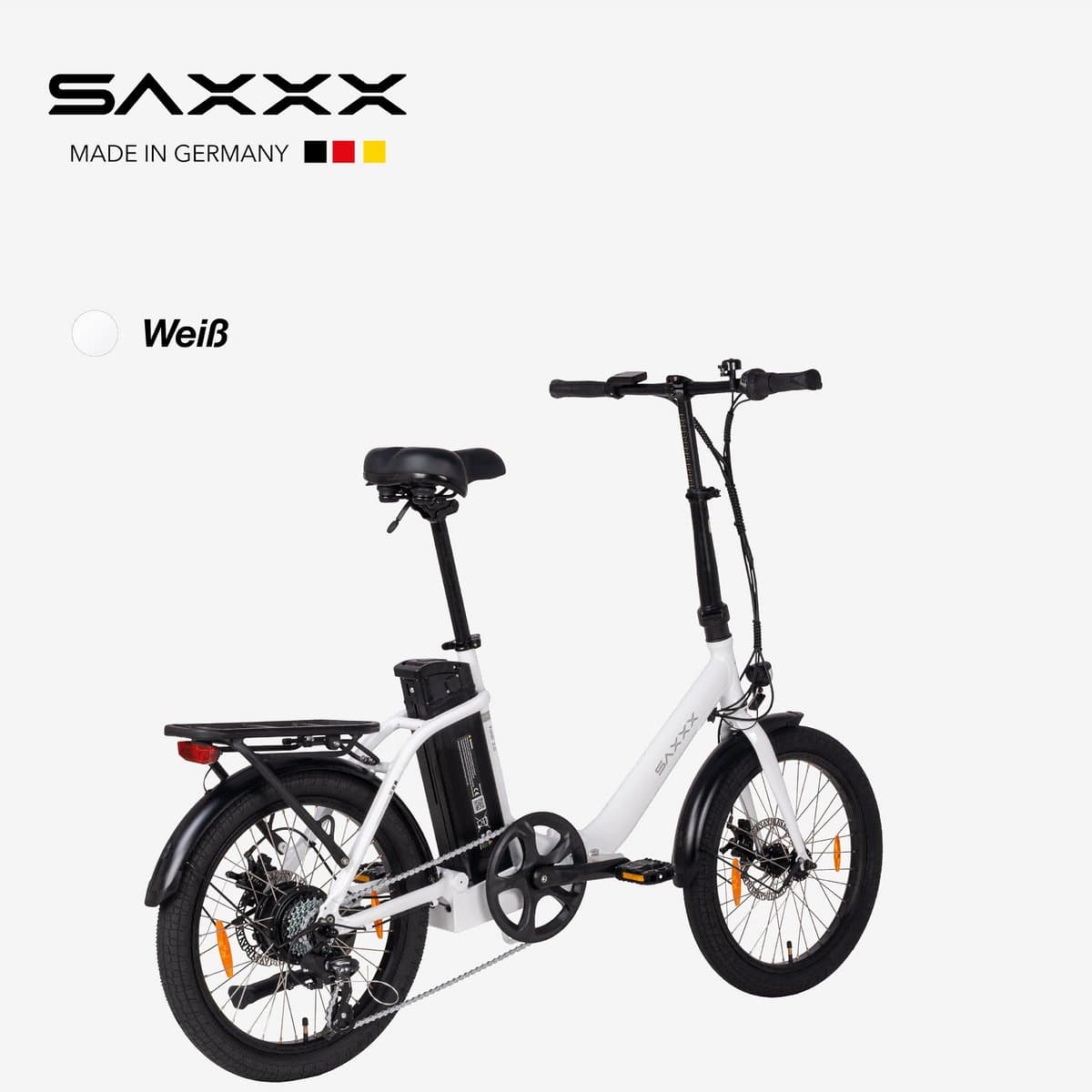 SAXXX Foldi 2.0 – 20 inch opvouwbare elektrische fiets – 36V 460Wh accu – 95% voorgemonteerd – ZOOM mechanische schijfremmen – achterwielmotor – Shimano 7 versnellingen – LCD-display – aluminium frame – kleur-LCD-display- glanzend wit thumbnail 2