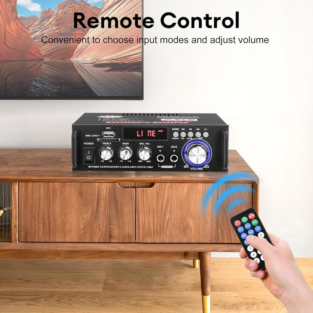 Versterker Stereo HiFi - Bluetooth 5.0 - HIFI Bluetooth Power Amplifier - Audio Versterker - Versterker - Stereo Versterker - Amplifier - Versterkers - FM-radio - SD/USB-kaartingang - LCD-scherm thumbnail 4