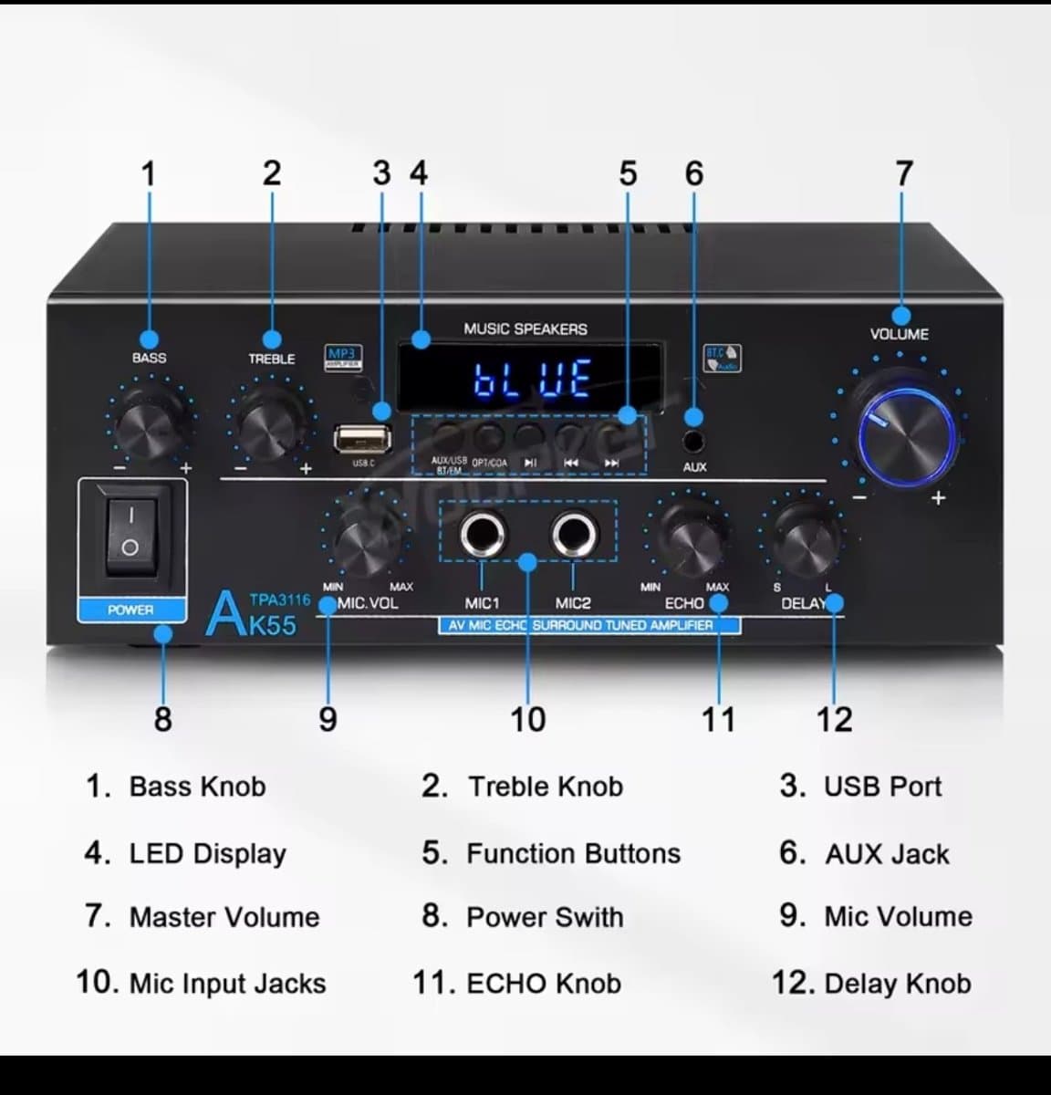 HIFI Bluetooth Power Amplifier | 900W | Digitale Versterker | Stereo Surround | Mediaspeler | Karaoke thumbnail 2