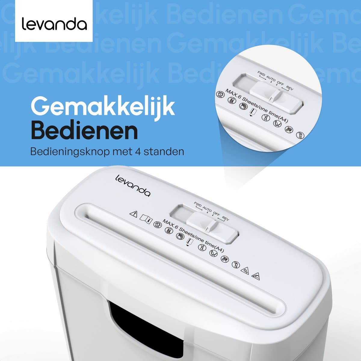 Papierversnipperaar - 10L - 6 A4 vellen - Wit - Levanda thumbnail 3