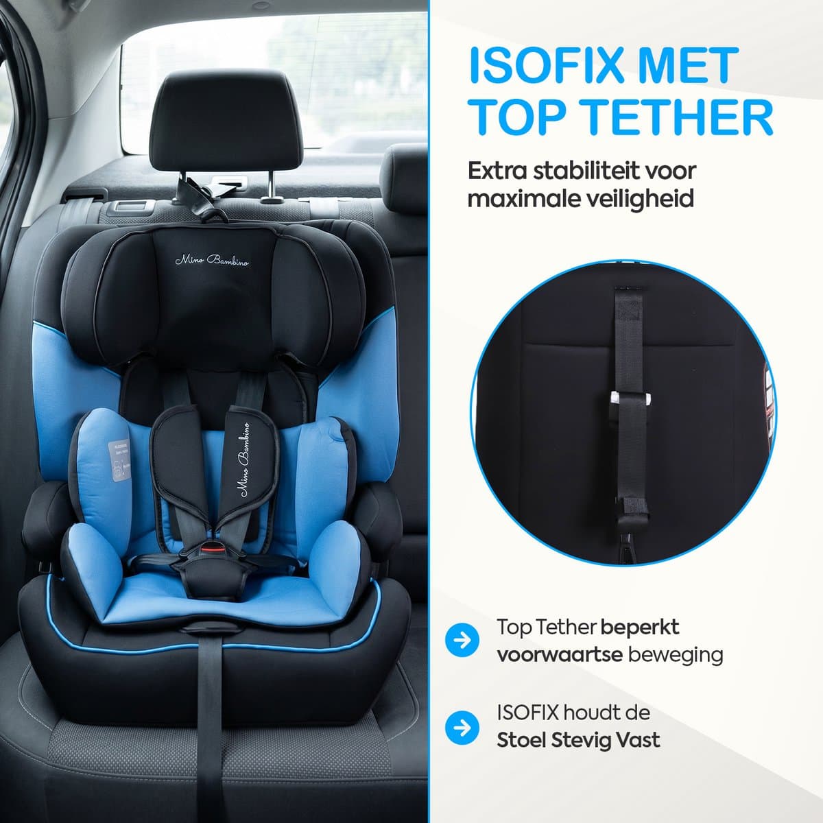 Mino Bambino i-Size Autostoel – Isofix - Groep 1/2/3 9-36 kg (76 tot 150 cm) - 15 maanden tot 12 jaar – Blauw thumbnail 6