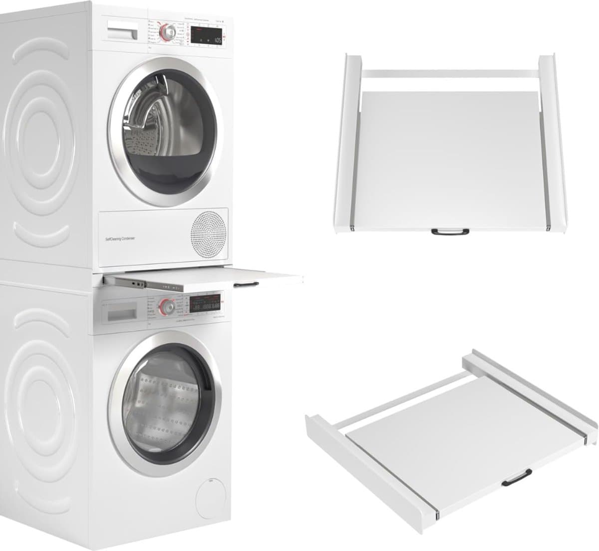 Florixa® Tussenstuk Wasmachine Droger - Stapelkit - Tussenstuk Wasmachine en Droger - Tussenstuk Wasmachine Droger Zwart - Tussenstuk Wasmachine Droger Aeg - Wit - 54cm x 60cm x 8cm