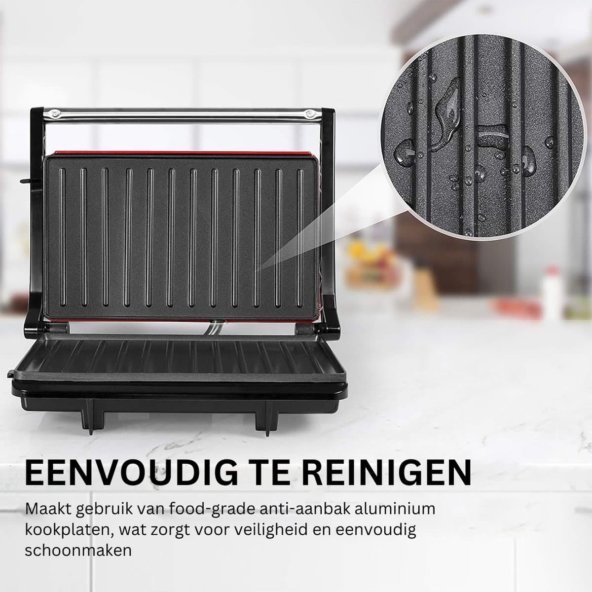 MKSS® Contactgrill - Tosti Apparaat - Tosti-ijzers - Panini Grill - Rood met Zwart thumbnail 5