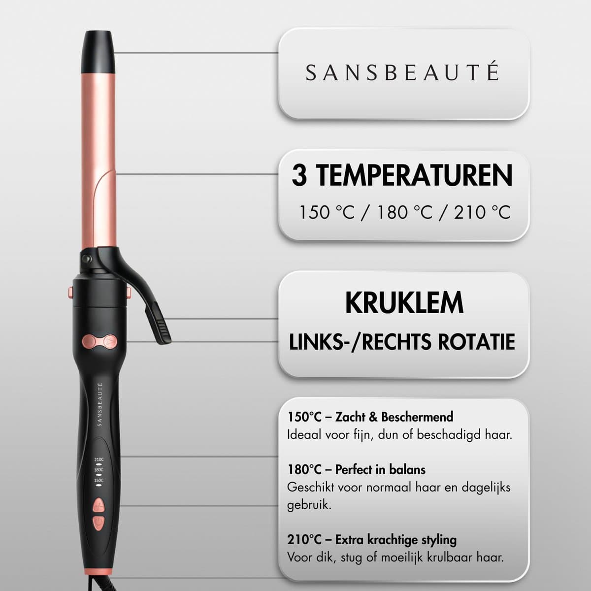Sansbeauté® 3 in 1 Automatische Krultang met Klem - Keramische Haarkruller - 25mm tot 38mm - Beach Waves - Wavy Hair - Krultangen 33 38 mm 25 mm - Blowout Brush - Haarstyler - Hair Curler - Dunne en Dikke Crimper - Krultang Kort Haar thumbnail 8
