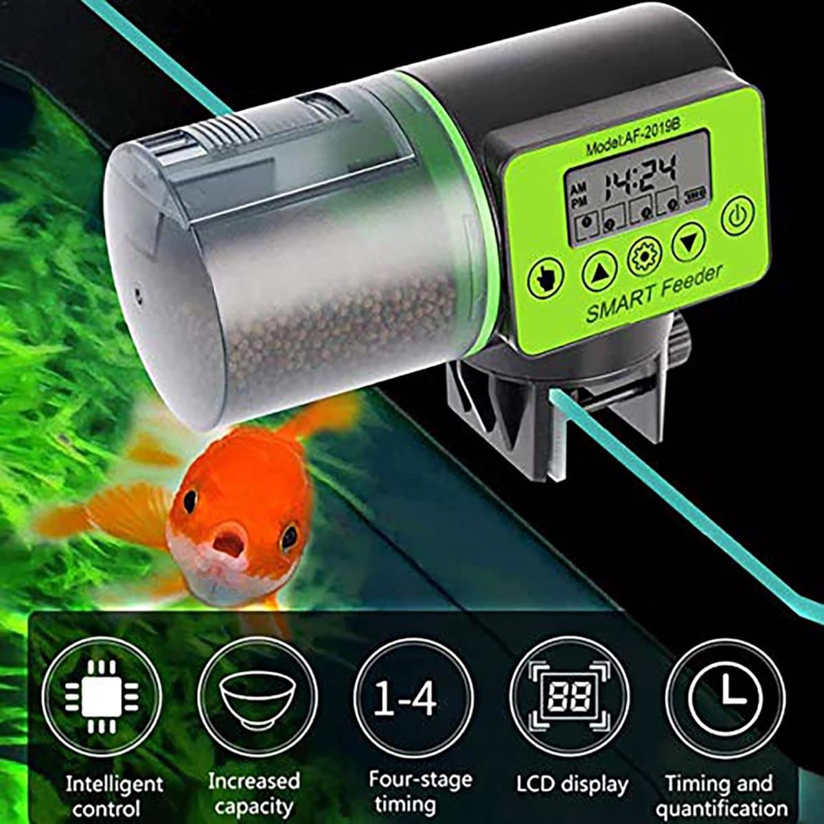 Automatische Voederautomaat - 200ml - Aquarium - Vissen Visvoer Voer Automaat - Visvoerdispenser met Timer - Automatische vissenvoerder - voor Aquarium, Vistank, Schildpaddentank thumbnail 2