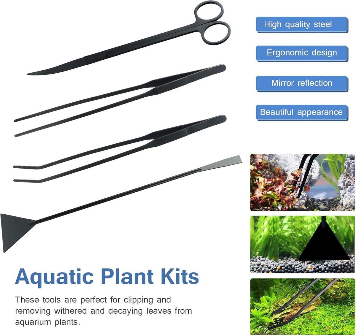 Complete 4-in-1 Aquarium Gereedschap Set - Roestvrij Staal Onderhoudsset voor Planten en Reiniging thumbnail 5