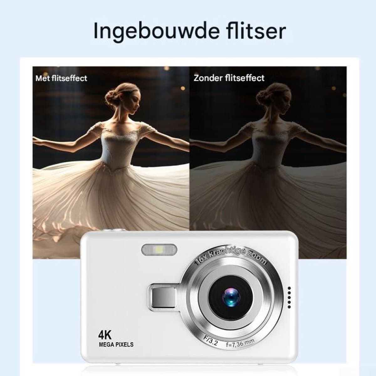 Ynkkvre - 4K Ultra HD CCD Digitale Camera - Digitale Camera - Fototoestel - Fotocamera - Mini Compacte Point-and-Shoot Camera - 96 Megapixel resolutie - 16x digitale zoom - 2,4-inch IPS-scherm - Full HD 1080p video - Paars thumbnail 2