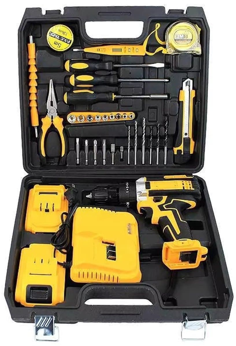 DeWalt-look 21V Accu Slagboormachine Gereedschapsset - Complete Gereedschapskoffer met 2 Accu's - 45 Nm - 2 Snelheden - Inclusief Handgereedschap & Accessoires thumbnail 8