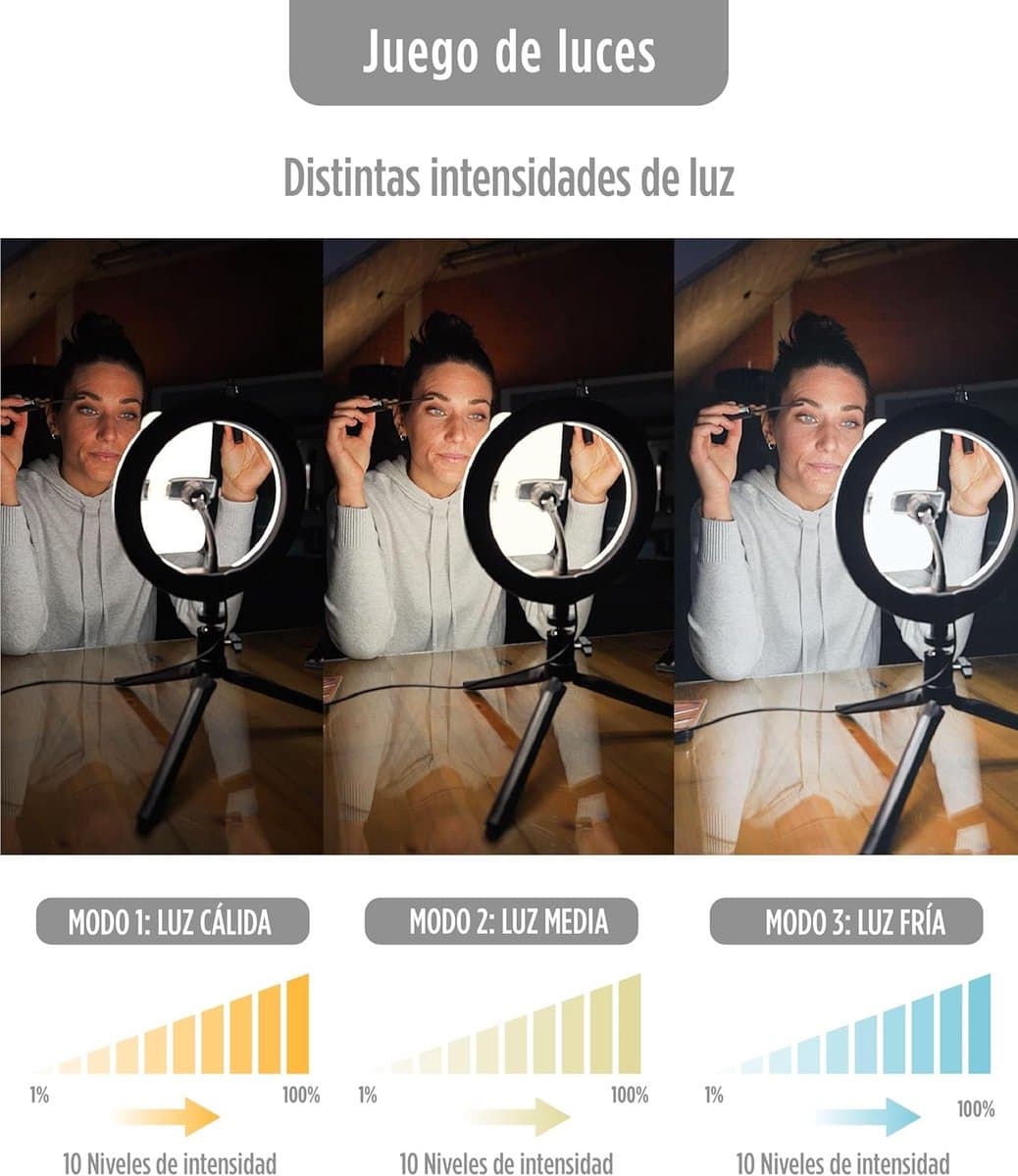 Thijox - Dimbare Led Lichtring voor Bureau, 3 Lichttemperaturen en 10 Helderheidsniveaus, Ringlicht voor Smartphone, TIK Tok, Fotografie, Selfie, Vers thumbnail 7
