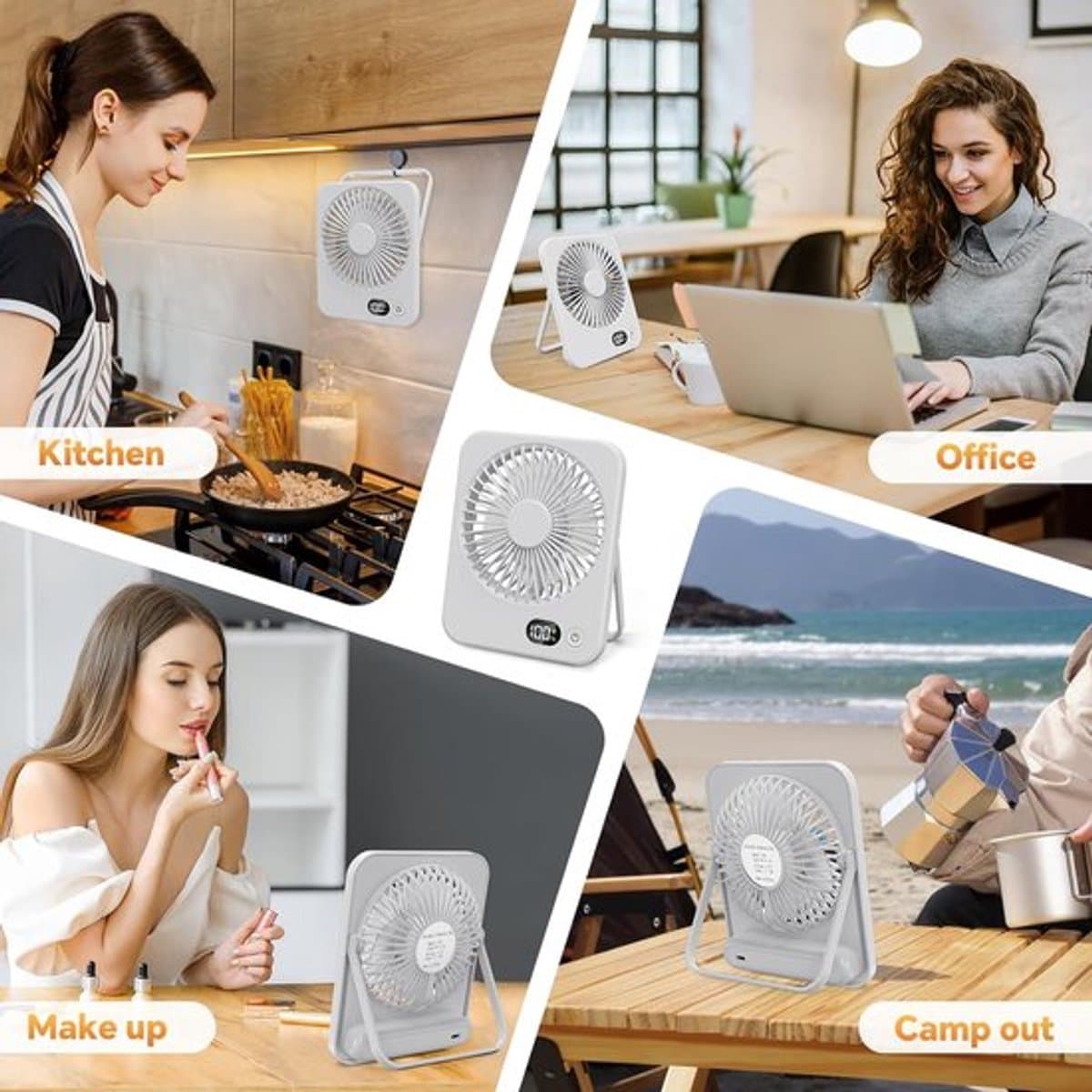 Solvix tafel ventilator geluidloos - Draagbare Ventilator - Wit - Oplaadbare Batterij - LCD Display - Voor Thuis en Op Reis thumbnail 3