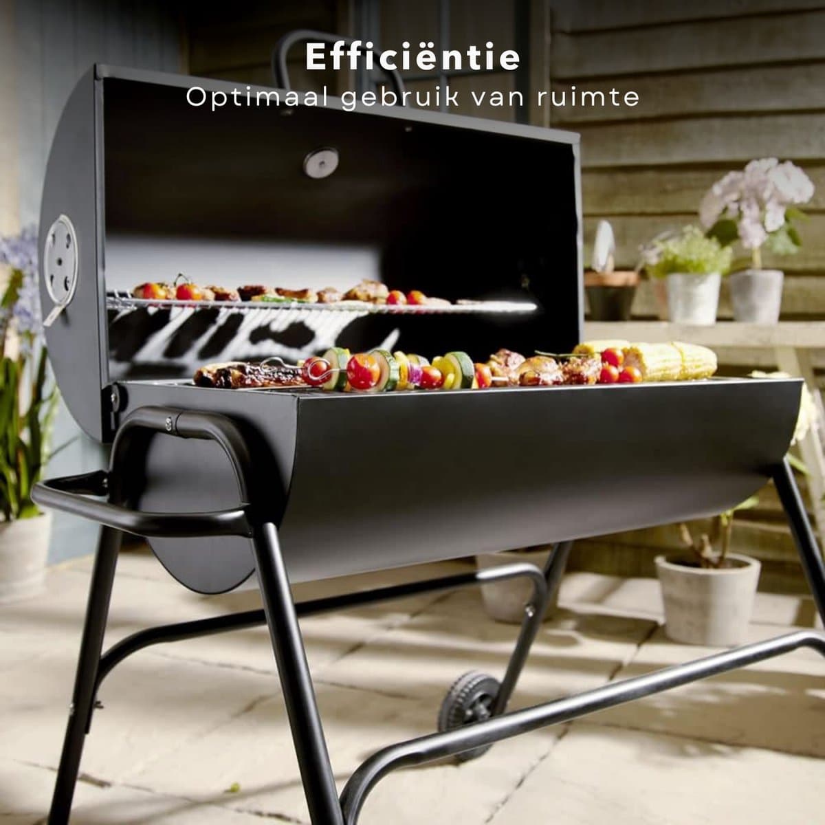 Grote Verrijdbare Cilinder BBQ op Wielen met Verstelbare Ventilatieroosters - Houtskool Barbecue - Houtskoolbarbecue - Cilinder thumbnail 5