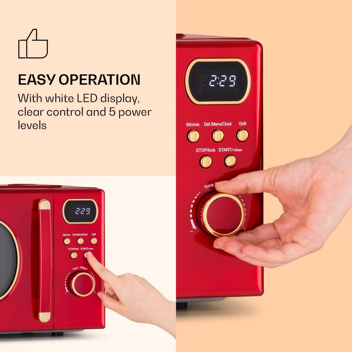 Klarstein magnetron met Grill, 800 Watt magnetron klein, 3 in 1Edelstahl magnetron rood, Kleine 20 Liter magnetron met ontdooi en Pizzafunktion, Drehteller, Platzsparend, Einfach zu Bedienen - voor Keuken - Bruin - Microwave thumbnail 3