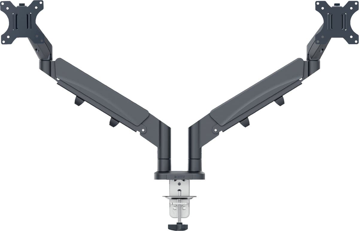Leitz Ergo Ruimtebesparende Monitor arm - Tot 32" & 9kg - Voor 2 Schermen - Bureaubevestiging - Donkergrijs