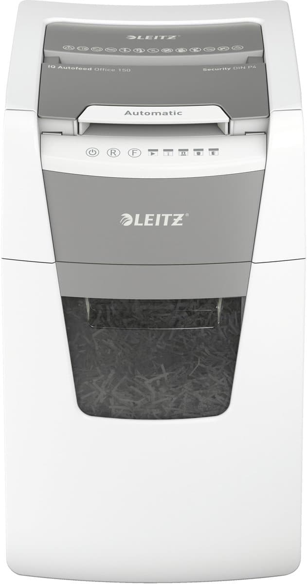 Leitz IQ Autofeed+ Office 150 Stille Papierversnipperaar - P4 Snippers - Tot 150 Vel - 44L - Wit