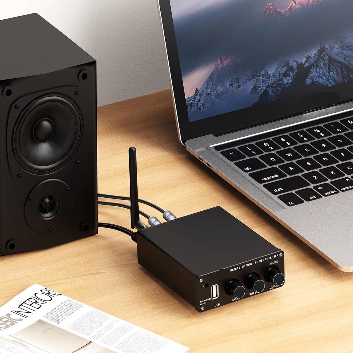 Mini Versterker - Versterker HiFi - voor Passieve Luidsprekers - met Treble - Bass Controle - Bluetooth 5.0 - AUX - U-Schijf - 200W - 92dB - 11.99 x 8.99 x 3 cm - Zwart thumbnail 4