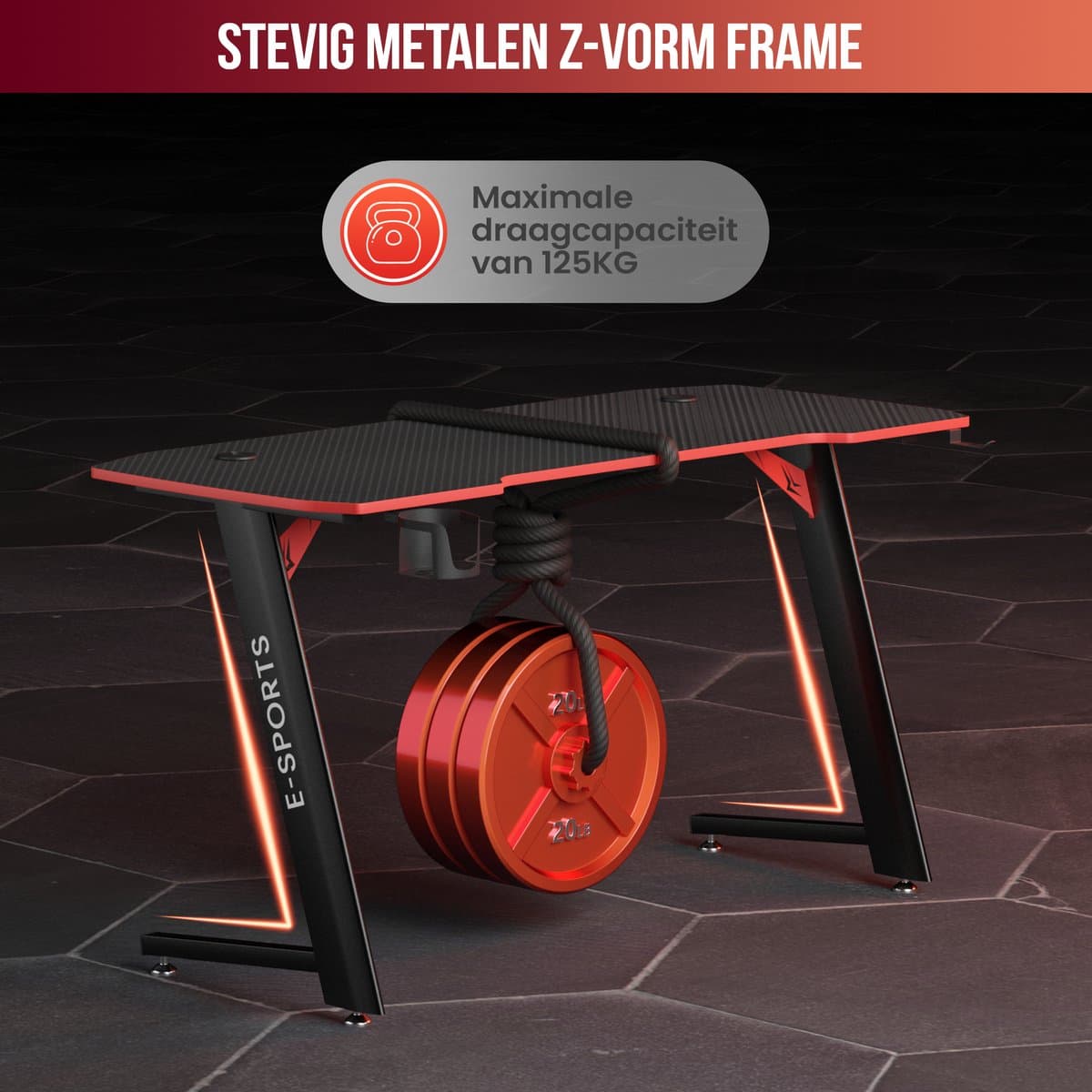 Avalo Gaming Bureau - 120x60x75 cm - Game Desk - Tafel - Game Bureau - Zwart thumbnail 6