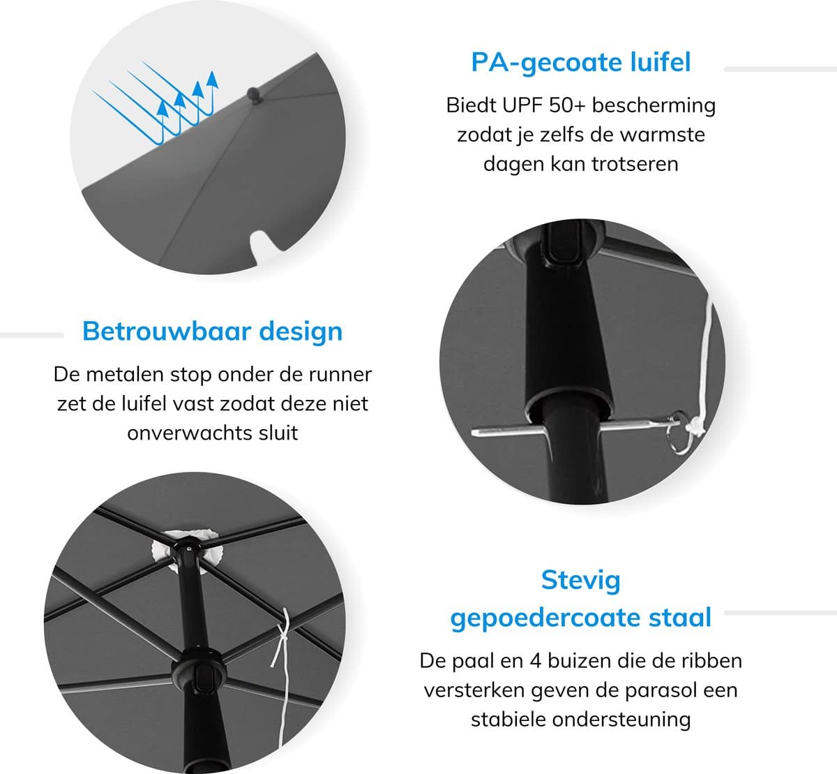 ACAZA Parasol - Strandparasol - Grijs - 200 x 125 cm (L x B) - inclusief Draagtas - Rechthoekig - Tuinparasol - Kantelbaar - Waterdicht - Terras Parasol voor Appartement - Parasol Strand thumbnail 5