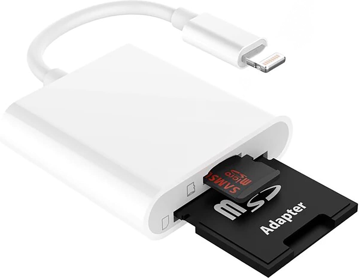 Ibley Pro 2-in-1 Lightning SD/microSD kaartlezer – iPhone & iPad – Plug & Play – Wit