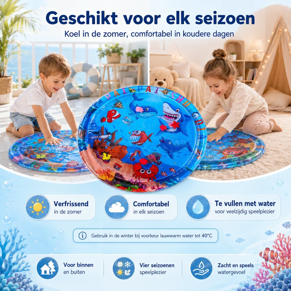 Waterspeelmat - Speelmat- Opblaasbaar baby water speelmat - Kraamcadeau - Kinderspeelgoed-Waterspeelgoed thumbnail 7