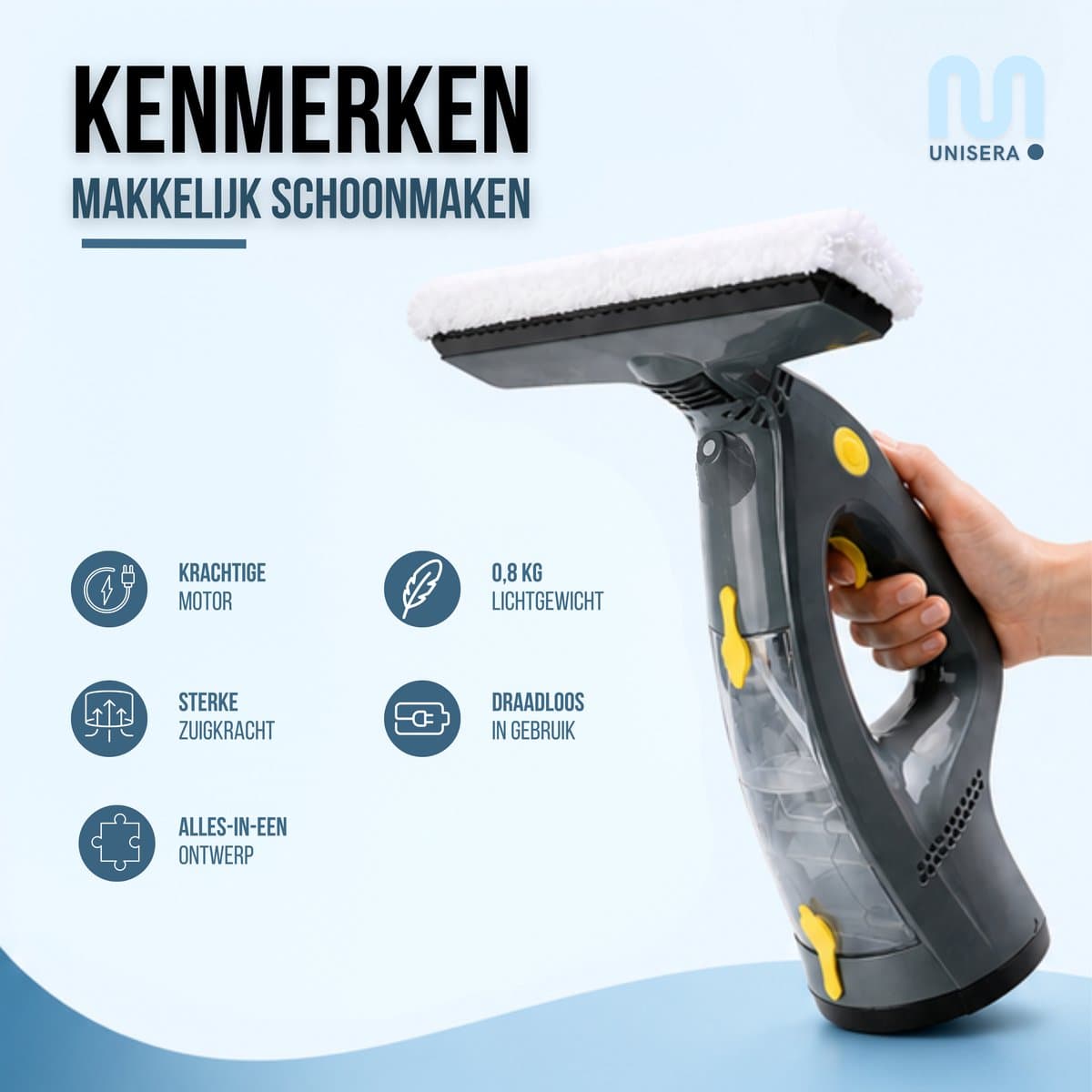 Unisera Elektrische Raamwisser - Raamtrekker - Snoerloze Ruitenwasser - Alles-in-één thumbnail 4