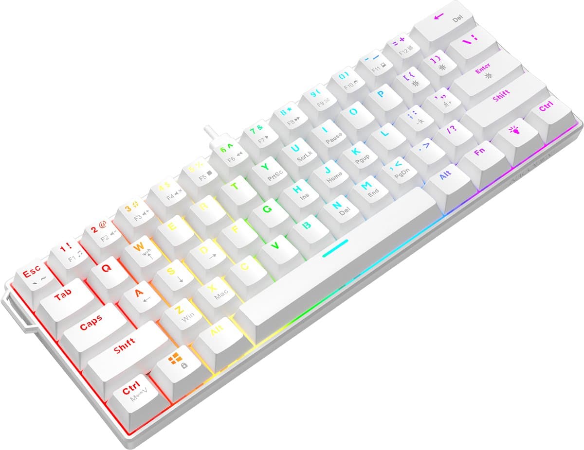 AJAZZ NK61 RGB Mechanisch Toetsenbord – 60% Gaming Keyboard – Hot Swappable – Rode Switches – 61 Toetsen – USB Bekabeld – Wit thumbnail 7