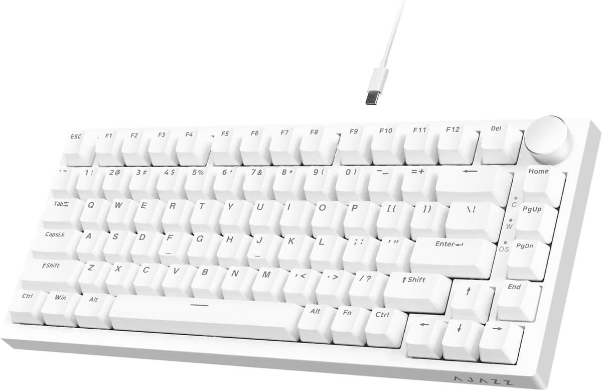 Ajazz AK820 – Mechanisch Toetsenbord 75% – Bedraad USB-C Gaming Keyboard – Hot Swap – Compact QWERTY – 82 Keys – Wit thumbnail 2