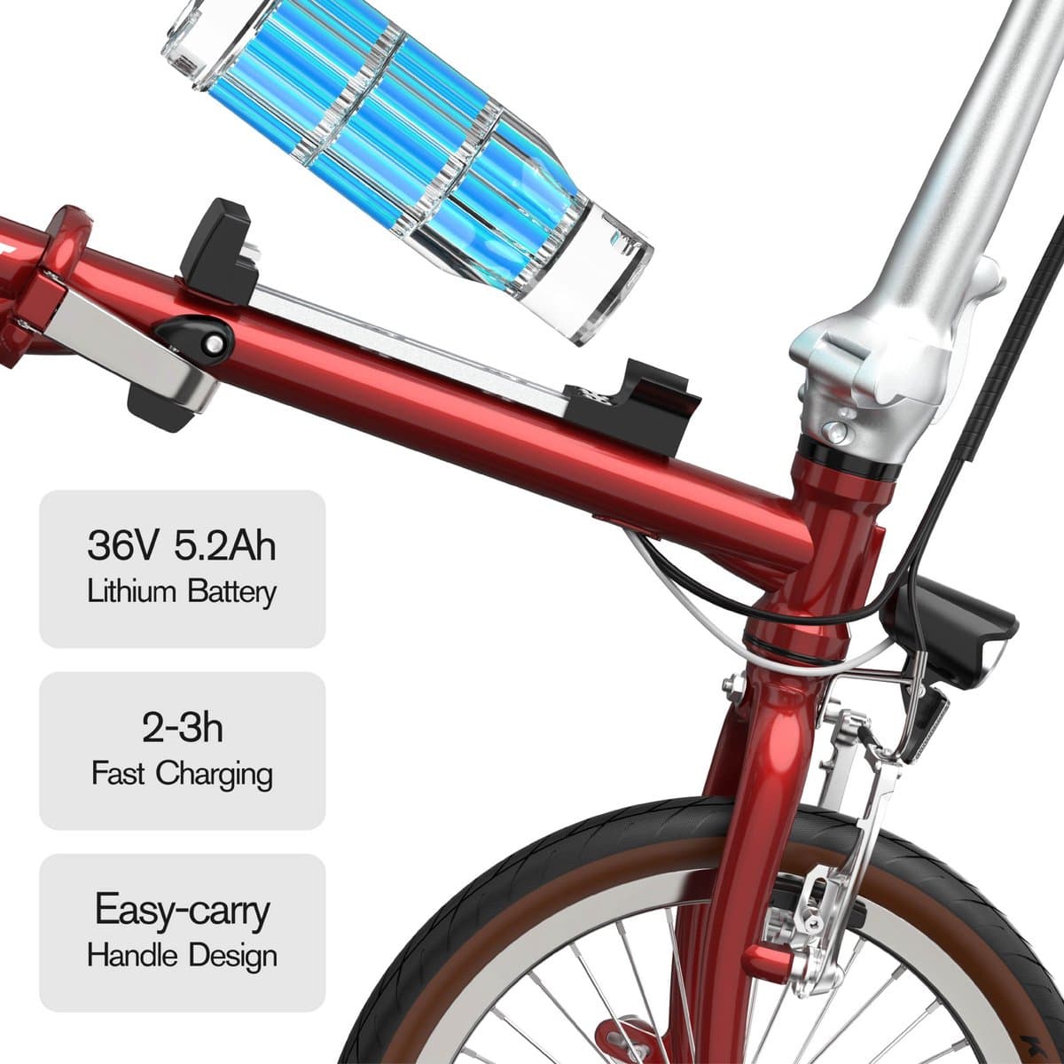 ONESPORT OT02 E-bike - 25 km/u - 16inch - 25km actieradius - 250W motor -36V 5.2Ah accu - rood thumbnail 4