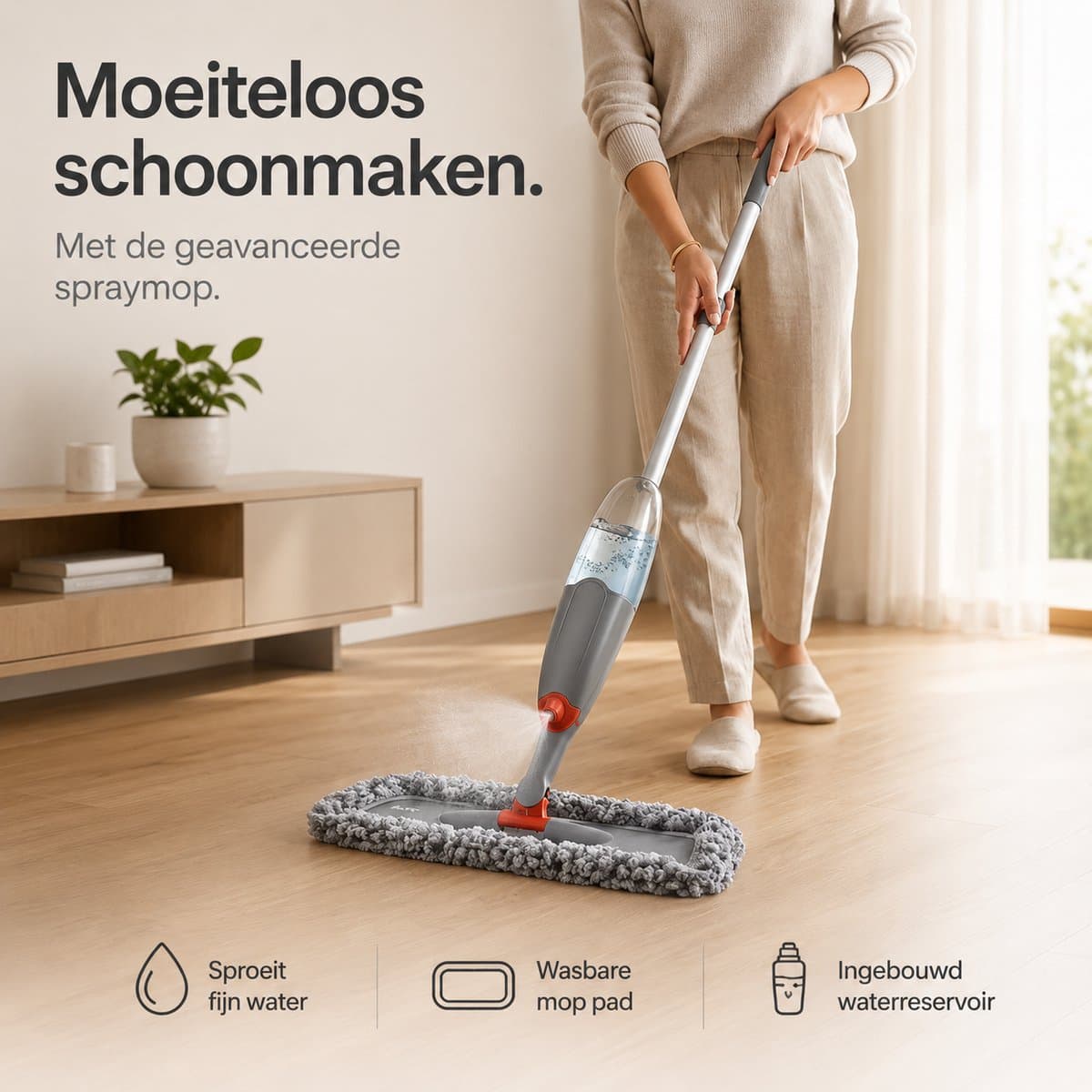 BOTC Dweil - 2 IN 1 Mop - Dweilsysteem - Dweilset Met Spray functie - Dweilen zonder Emmer - Vloerreiniger - Grijs thumbnail 6