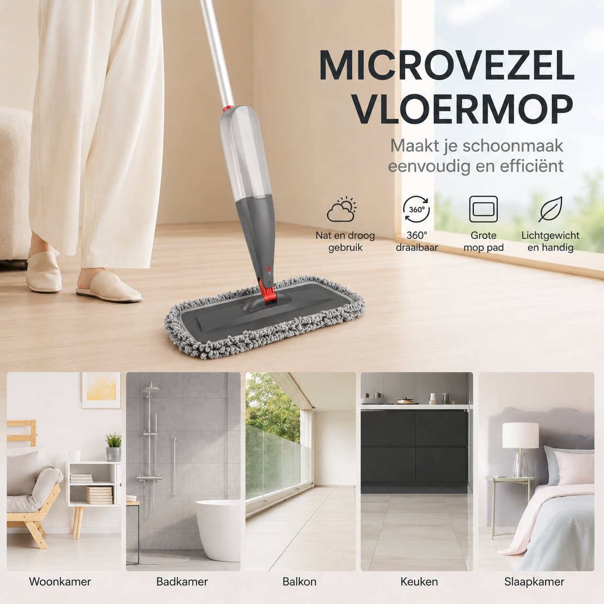 BOTC Dweil - 2 IN 1 Mop - Dweilsysteem - Dweilset Met Spray functie - Dweilen zonder Emmer - Vloerreiniger - Grijs thumbnail 5