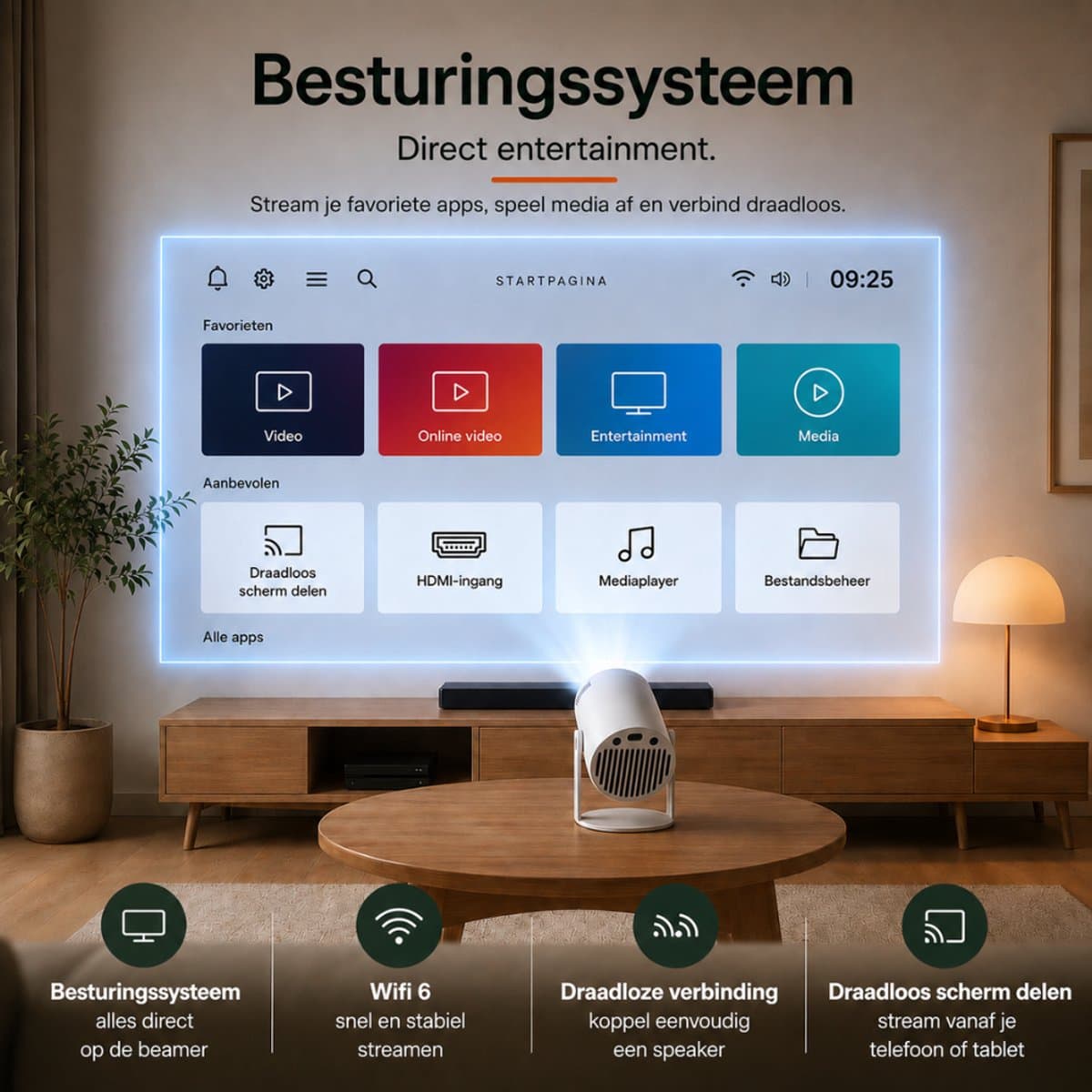 Organess Beamer - Home Cinema - 8k ondersteunend - Projector - besturingssysteem 14.0 - Projector Scherm - Wit thumbnail 2