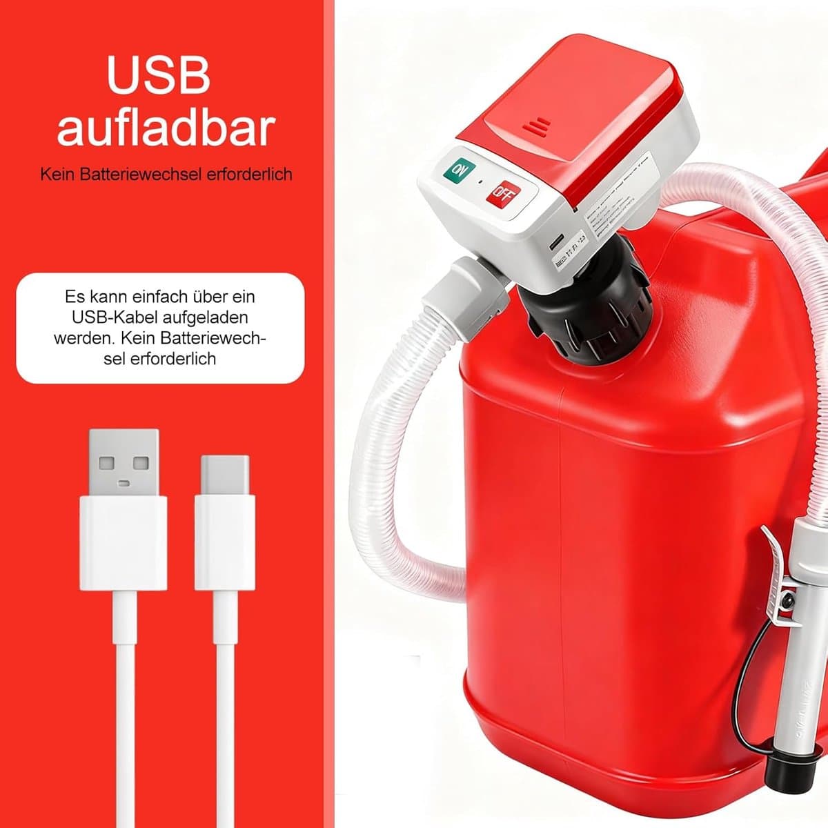 Hevelpompen - Elektrische Hevelpomp - 9.2L/min - Elektrische Hevelpomp met Auto-Stop Sensor - USB Oplaadbare Brandstofpomp - Transferpomp - Mobiele Vloeistofpomp - Universele Hevelaar - voor Diesel, Benzine en Water thumbnail 2