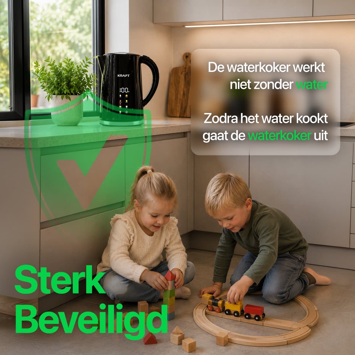 KRAFT Waterkoker met Temperatuurregeling - 1,7 Liter - LED Touch - Zwart - 2200W thumbnail 2