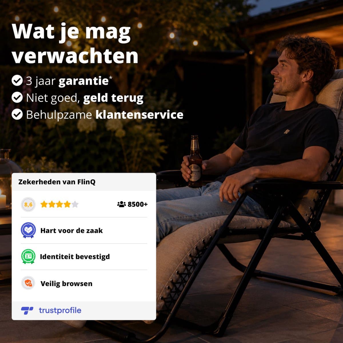 FlinQ 2x XL Relax Tuinstoelen Cloud Comfort Deluxe - Verstelbare Zero Gravity Relaxstoel - Extra breed - Extra dikke kussens - Hoofdkussen & Bekerhouder/Tafeltje - Ligstoel - Tuinmeubelen - Ideale Campingstoel - Ook voor Tuin of Balkon thumbnail 3