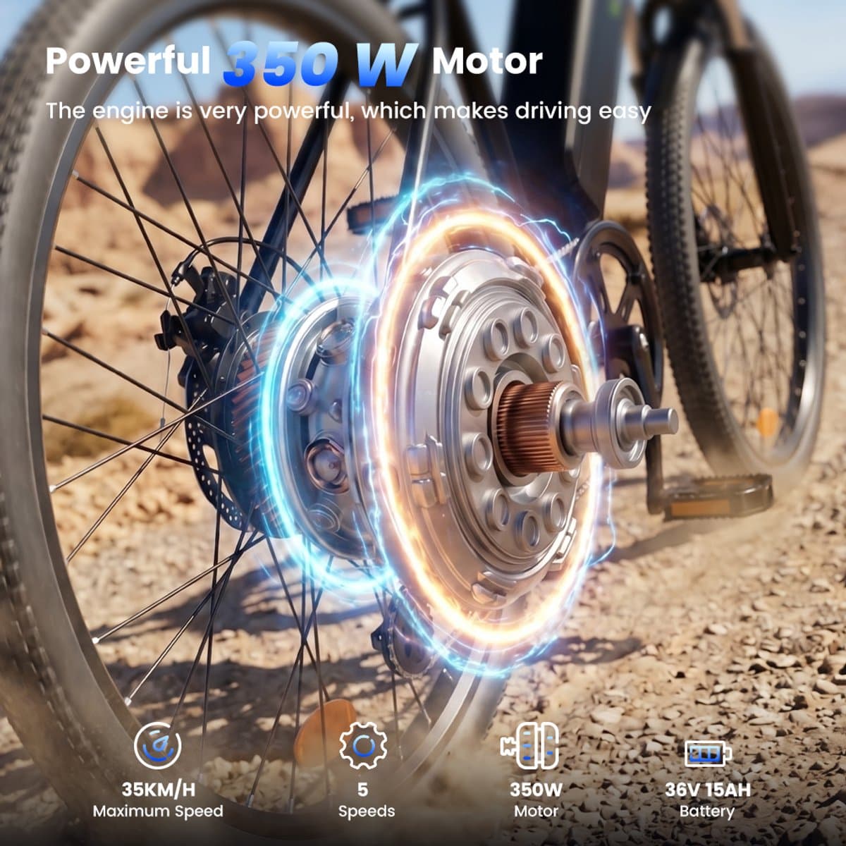 iScooter EB3S E-bike - 26 inch - 70km actieradius - 350W motor - 36V15Ah accu - Topsnelheid 25 km/u - Snelheidsstanden 5 standen - Maxdraagvermogen 150 kg - zwart thumbnail 8