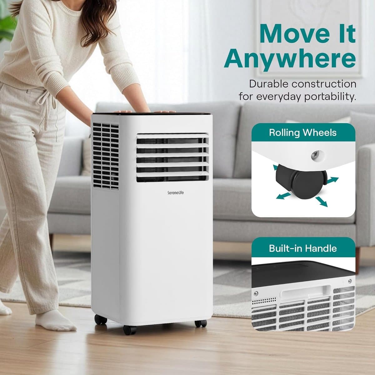 Mobiele airco 8000 BTU draagbaar met ontvochtiger, ventilator en led-display inclusief raamkit thumbnail 3