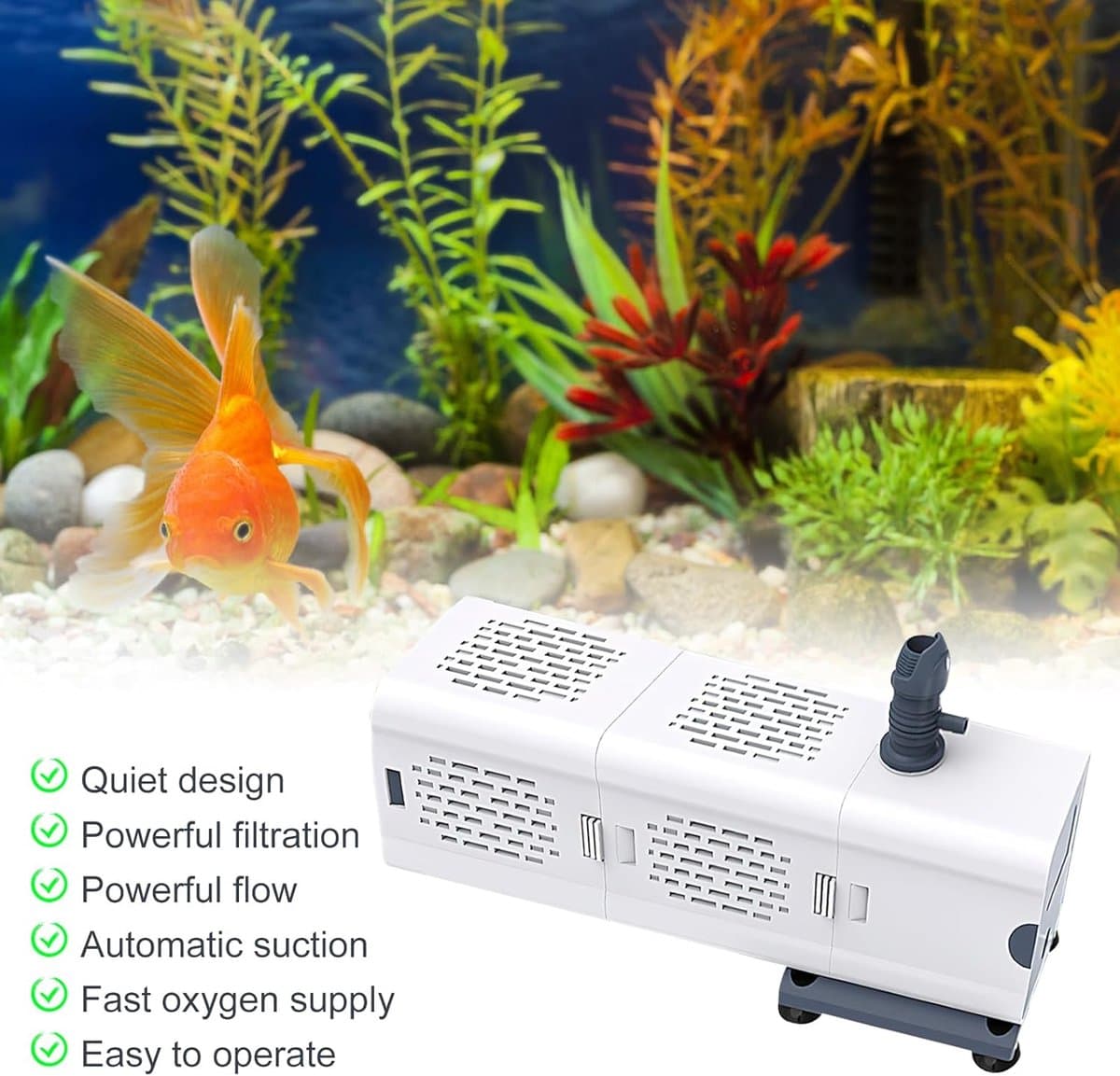 SnelShoppen - Binnenfilter voor Aquarium 60 Liter - Aquariumpomp met Filter, Zuurstofvoorziening, Golfvorming - Stille Filterpomp voor Troebel Water, thumbnail 3