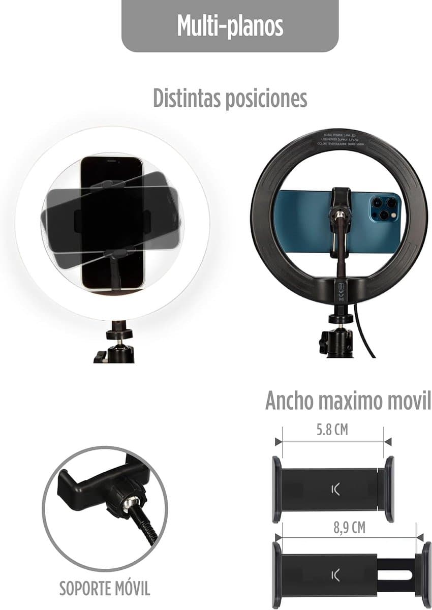 Thijox - Dimbare Led Lichtring voor Bureau, 3 Lichttemperaturen en 10 Helderheidsniveaus, Ringlicht voor Smartphone, TIK Tok, Fotografie, Selfie, Vers thumbnail 6