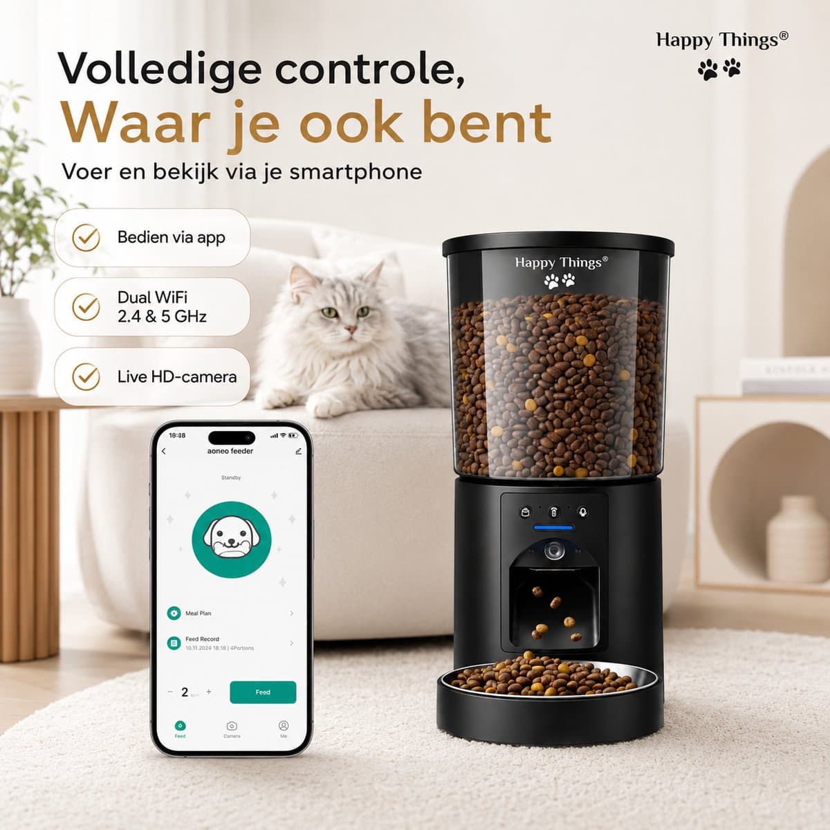 Happy Happy Things® Voerbak met Camera - 4L RVS thumbnail 8