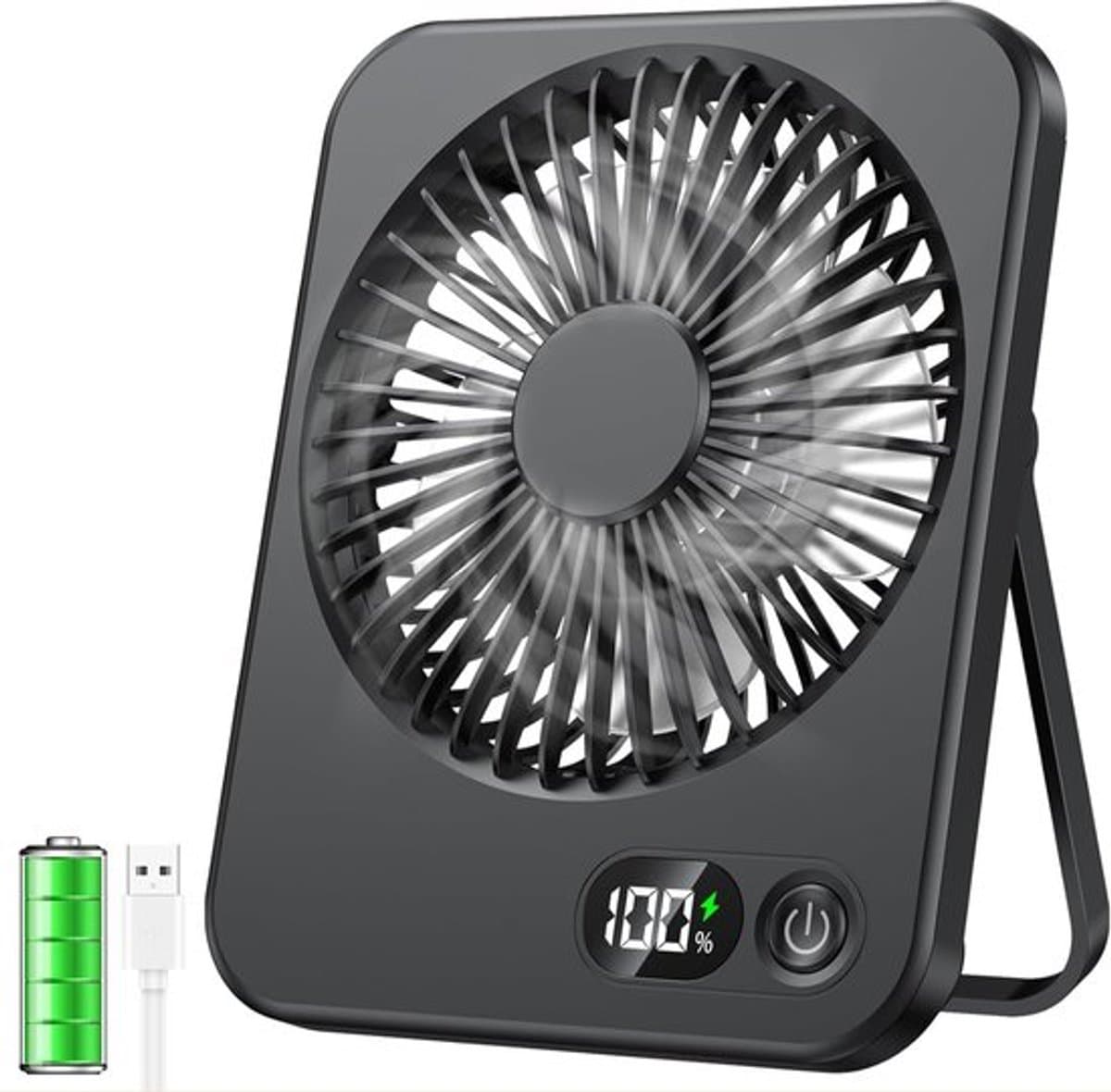 Solvix tafel ventilator geluidloos - Draagbare Ventilator - Wit - Oplaadbare Batterij - LCD Display - Voor Thuis en Op Reis thumbnail 4