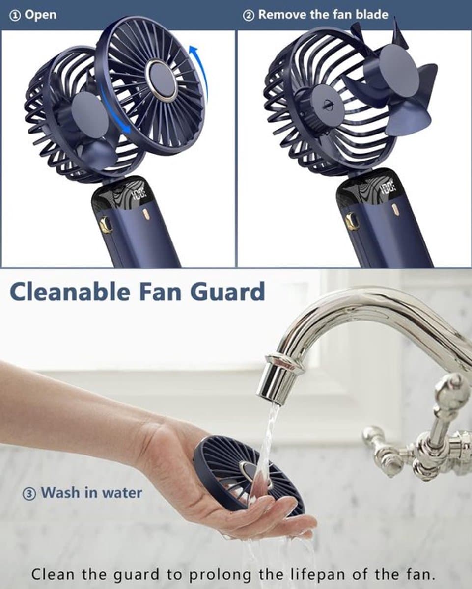 Solvix tafel ventilator geluidloos - Tafelfan - Blauw - 5 Snelheden - Oplaadbare Accu - Voor Thuis en Op Reis thumbnail 3