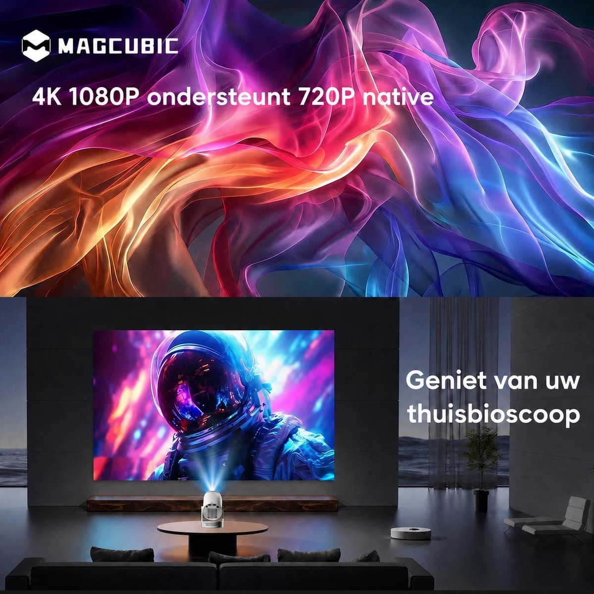 Magcubic® HY300pro Beamer Mini Smart Projector –4K Draagbare Beamers-Native Full HD - 290 ANSI Lumen Home Cinema- Laserprojector Thuisbioscoop- Auto Keystone- iOS&Android 14-Google Playstore&Netflix– WiFi 6 & Bluetooth 5.4 thumbnail 4