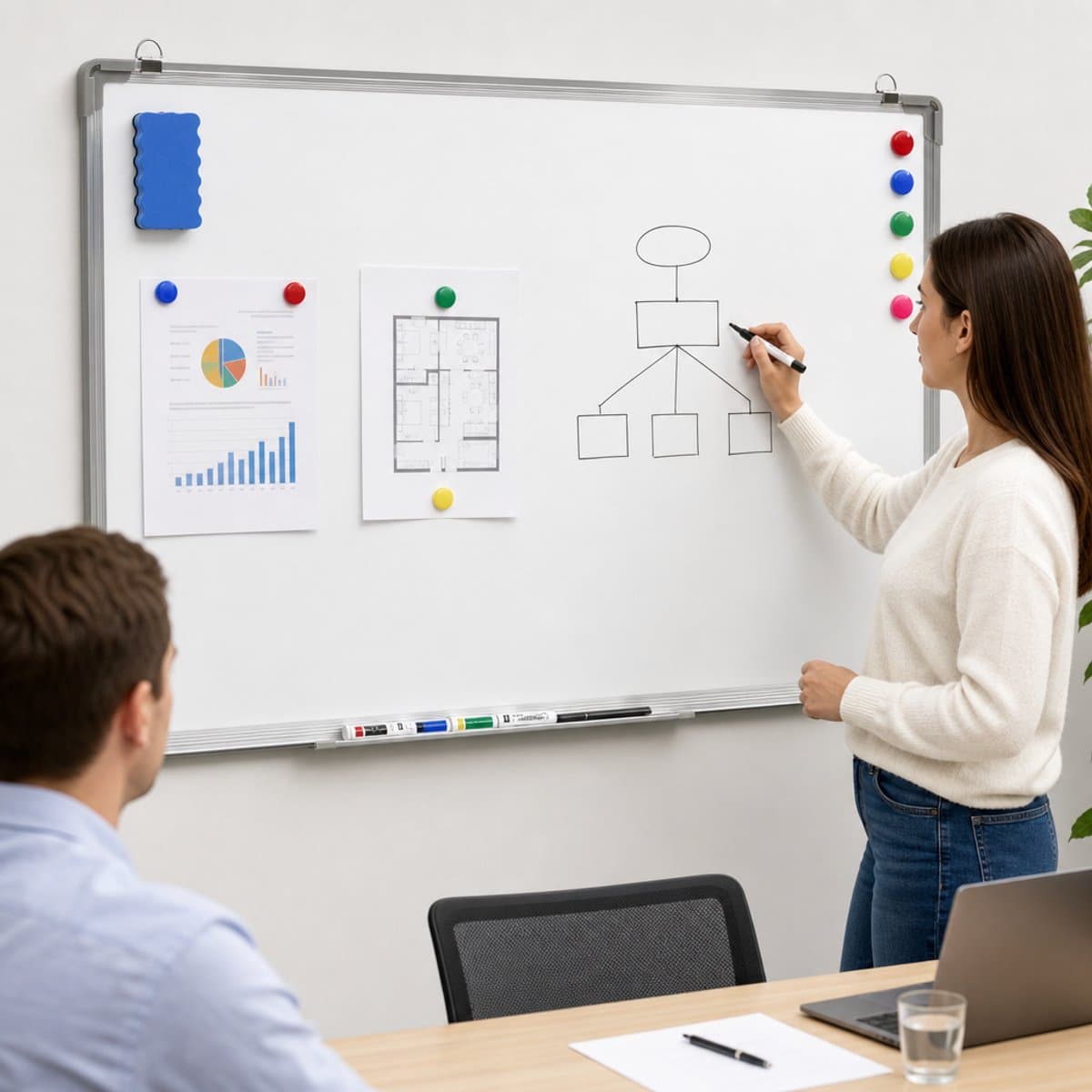 Magnetisch Whiteboard - 60x90 cm - Inclusief 4 Markers, 12 Magneten & Wissers - Kantoor & Home Office thumbnail 5