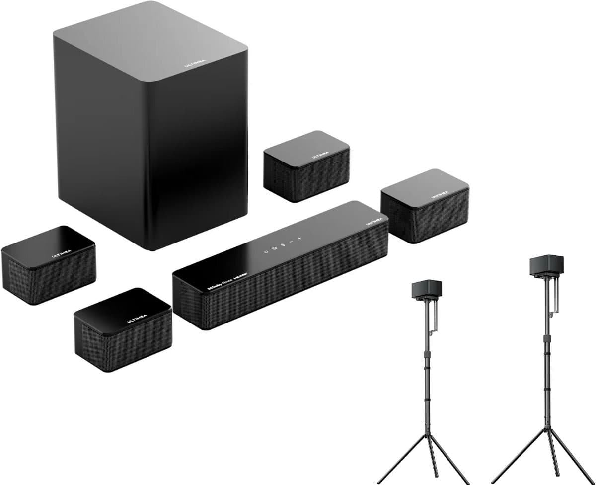 ULTIMEA Poseidon D80 Boom 7.1 Soundbar met Dolby Atmos inclusief 2 Steady 310 Speakerstandaarden - Draadloze Subwoofer & 4 Surround Speakers - afbeelding 1