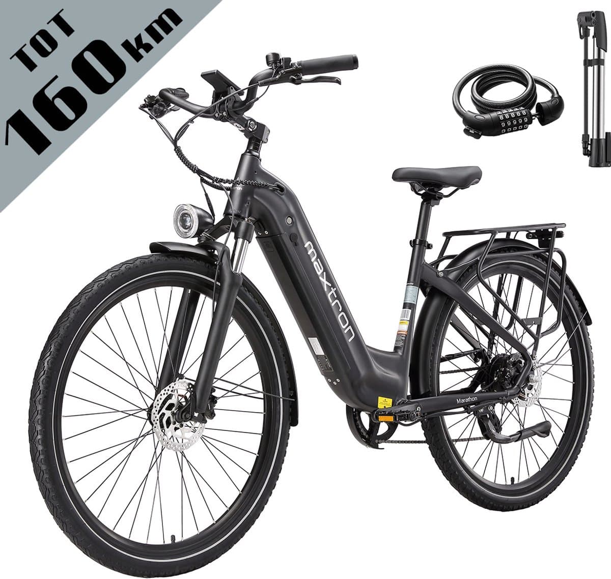 Elektrische Fiets – 790Wh Accu (21Ah) – Actieradius tot 160 km – 700C×50C Banden – Shimano 7 Versnellingen – Aluminium Frame – Verende Voorvork met Lock-out – Hydraulische Schijfremmen – Stadsfiets – Max. Belastbaar 120 kg – zwart