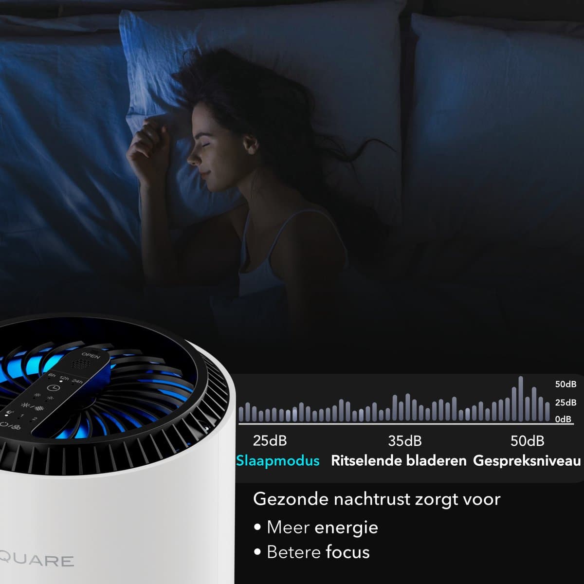 BLANC SQUARE Luchtreiniger Air Purifier PRO - Met HEPA 13 + Koolstof filter - CADR 170m³/h 30m² - Filtert Fijnstof, Hooikoorts, Pollen en Huisstofmijtallergenen - Clean Air - Slaapkamer Stand thumbnail 6
