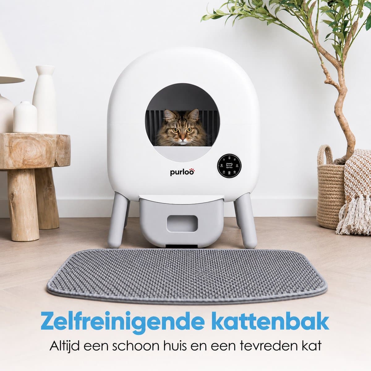 Purloo Automatische Kattenbak 65L XXL - Zelfreinigend + 100 Zakjes en Grindmat